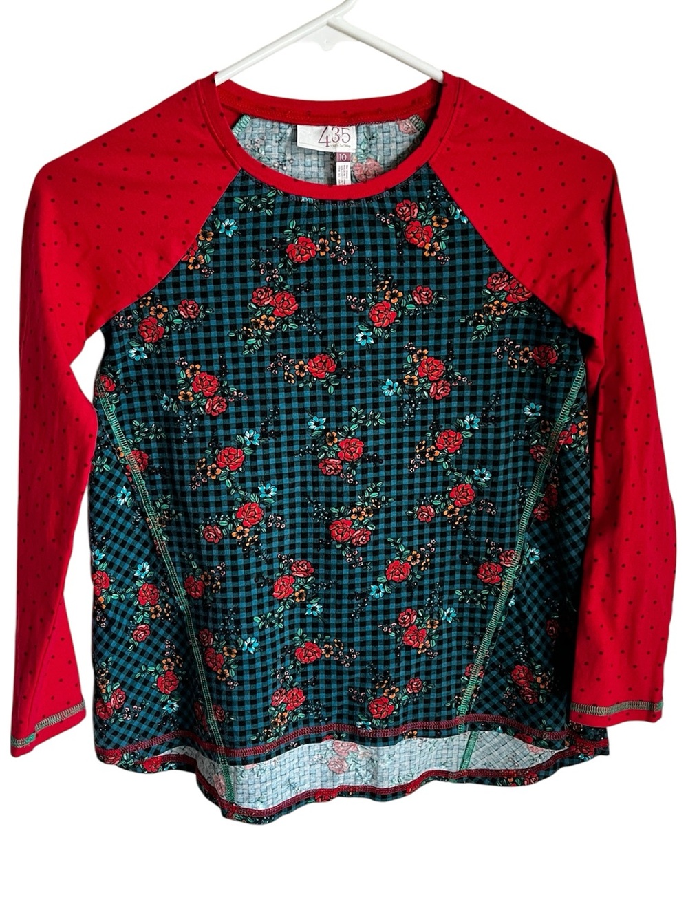 Matilda Jane 435 Jingle Bell Rock Floral Plaid Raglan Long Sleeve Top Size 10